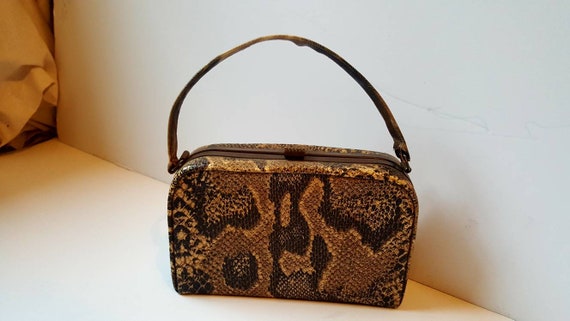 Faux snakeskin bag, 1940's, vintage bag, box bag,… - image 3