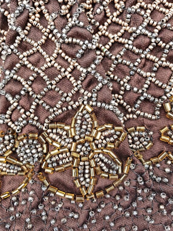 Vintage beaded Bag, French, 1940's, brown, bronze… - image 9