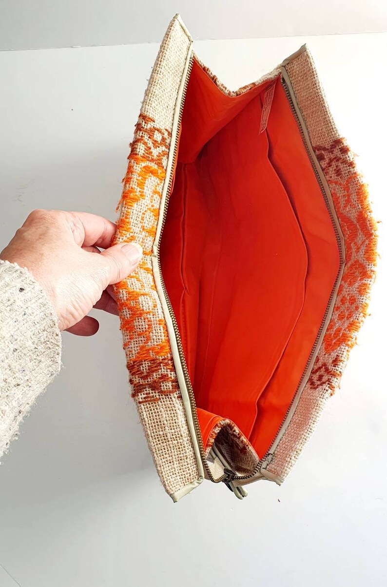 1970's Clutch Bag Hessian Fabric Orange and Brown Etsy UK
