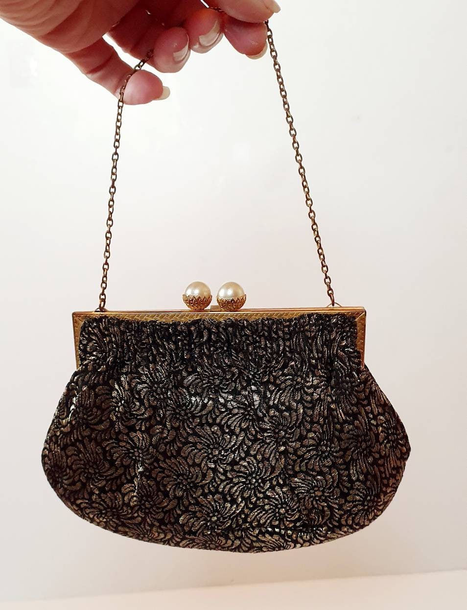 Twenties Black and Gold Evening Bag Brocade Made in France 