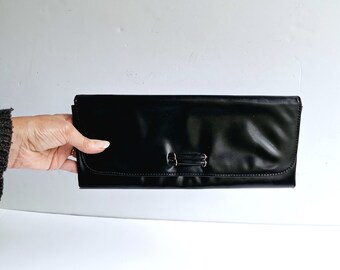 Vintage black clutch bag, 1930’s, long clutch, vintage evening bag, leather clutch bag