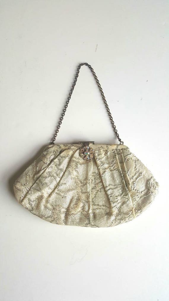 Vintage 1950s Beaded Evening Bag with Diamante Clasp France