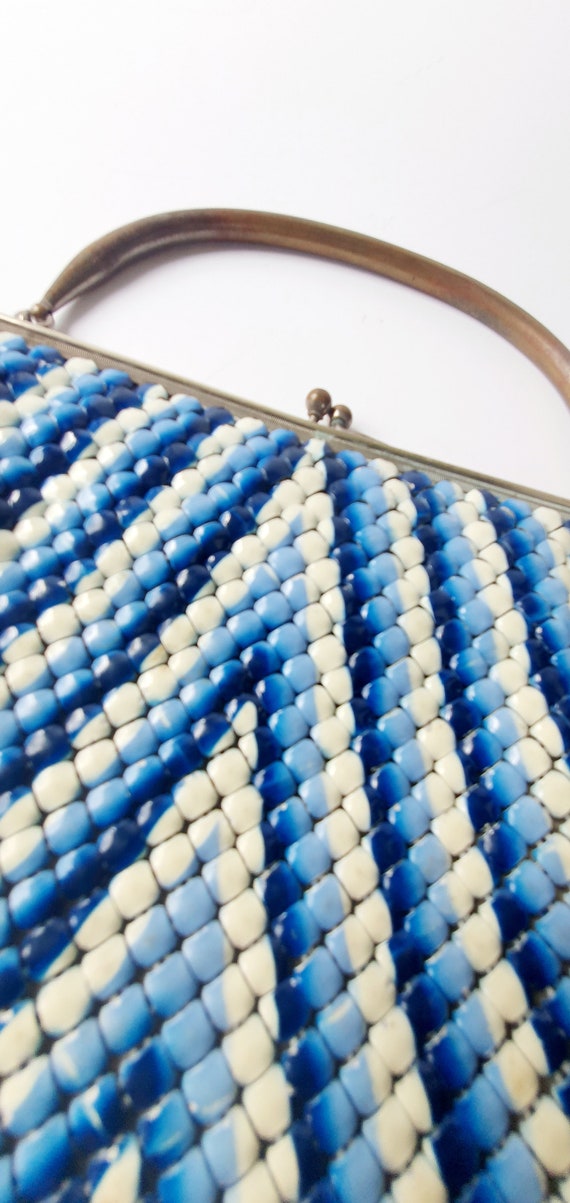 Art Deco vintage bag, blue and white enamel mesh,… - image 2