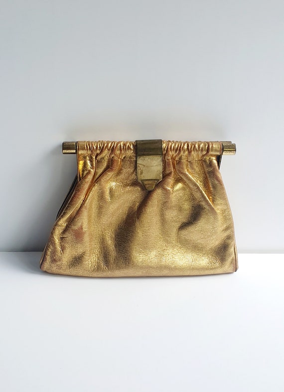 Art Deco Bag Gold Leather Clutch Unusual Fastening Finger Strap Wedding Bag Rare Item Etsy Ireland