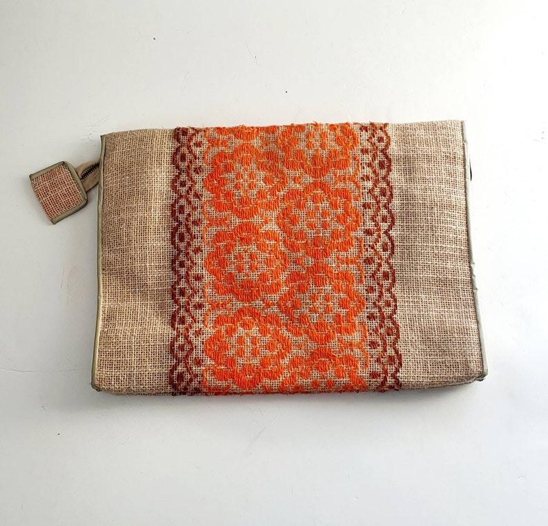 1970's Clutch Bag Hessian Fabric Orange and Brown Etsy UK