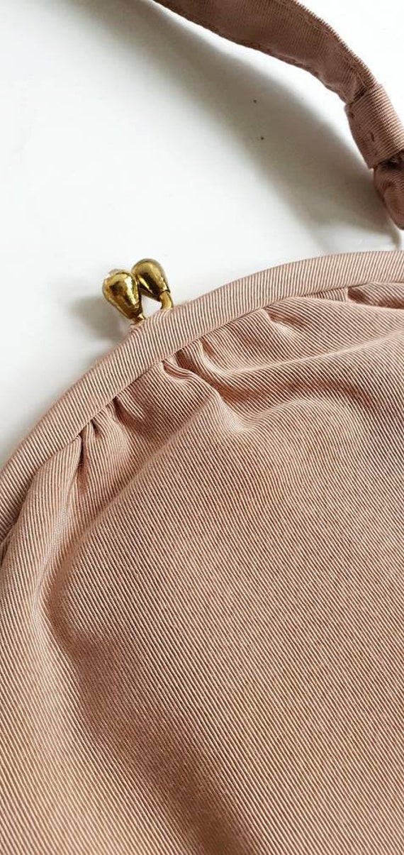 Vintage nude/ecru bag, Forties style, taffeta bag… - image 3