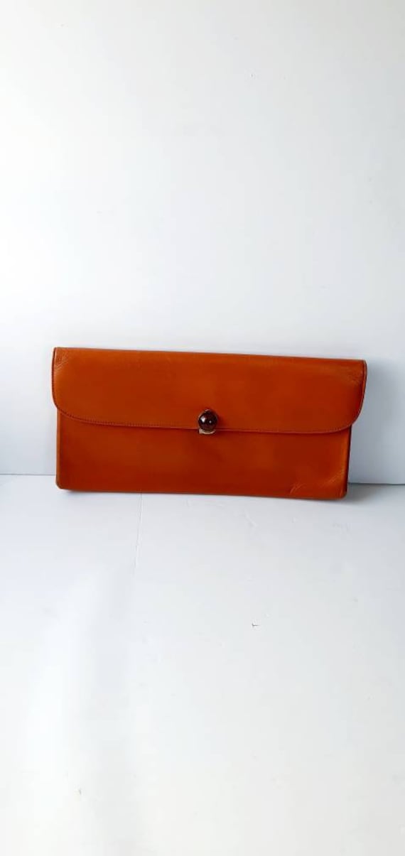 1940s Leather Clutch Bag: Large Vintage Tan Handbag