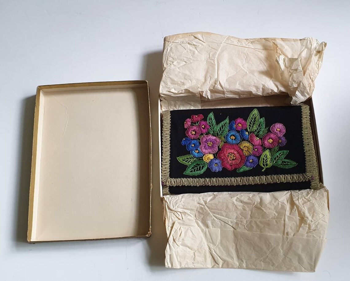 Thirties Embroidered Clutch Bag Vintage Floral Pattern Etsy UK