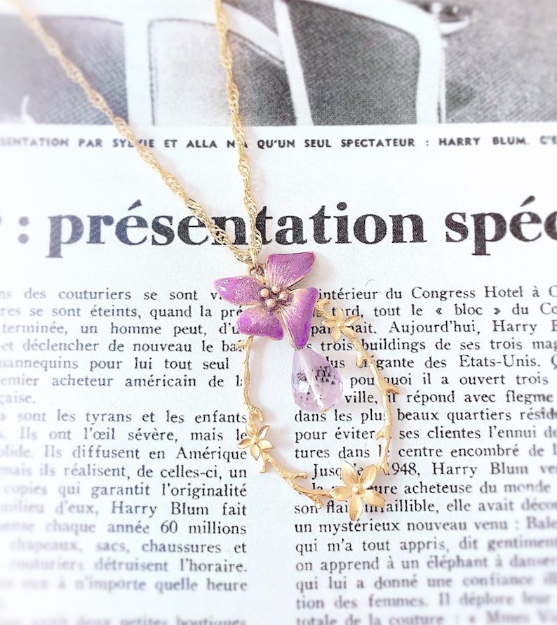 Necklace--Tethys Amethyst--enamel and Amethyst flower