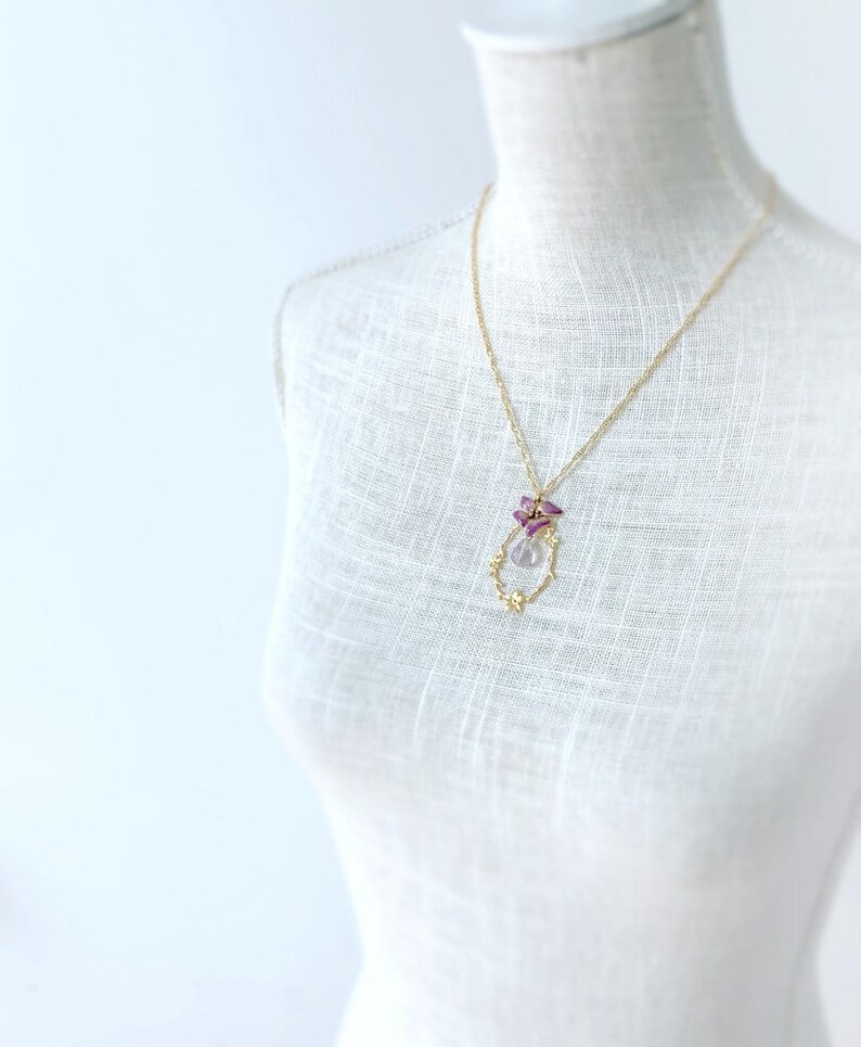 Necklace--Tethys Amethyst--enamel and Amethyst flower
