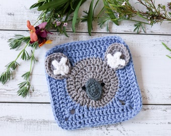 Crochet koala square pattern // Crochet animal square pattern // Granny square // Square motif // Blanket square pattern // Australian