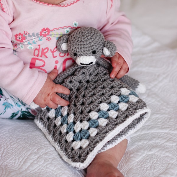 Crochet monkey lovey pattern // security blanket // blanket toy // PDF crochet pattern