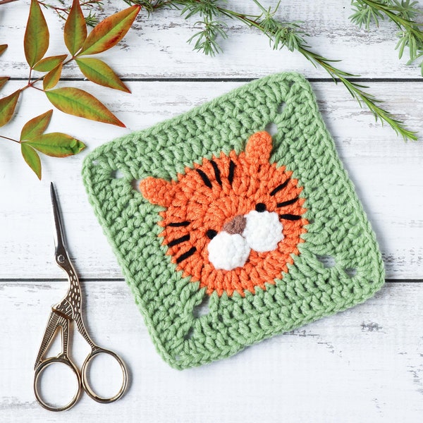 Crochet tiger square pattern // Tiger granny square motif // Crochet tiger afghan square // Jungle blanket // Crochet animal pattern