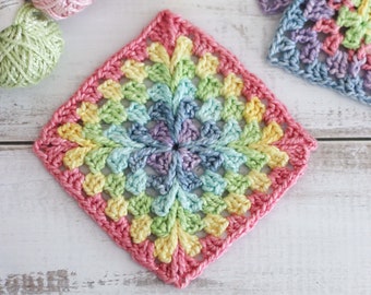 Starburst granny square crochet pattern // Rainbow crochet square // PDF crochet pattern // Crochet blanket square motif