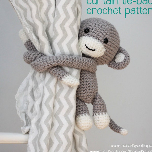 Crochet monkey curtain tie back pattern PDF // left or right side // Crochet window treatment // Nursery Decor // PDF crochet pattern