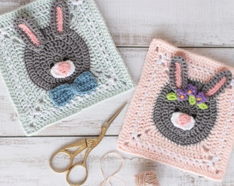Crochet bunny square pattern // rabbit square motif // Easter afghan square // Digital PDF crochet pattern