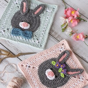 Crochet bunny square pattern // rabbit square motif // Easter afghan square // Digital PDF crochet pattern image 5