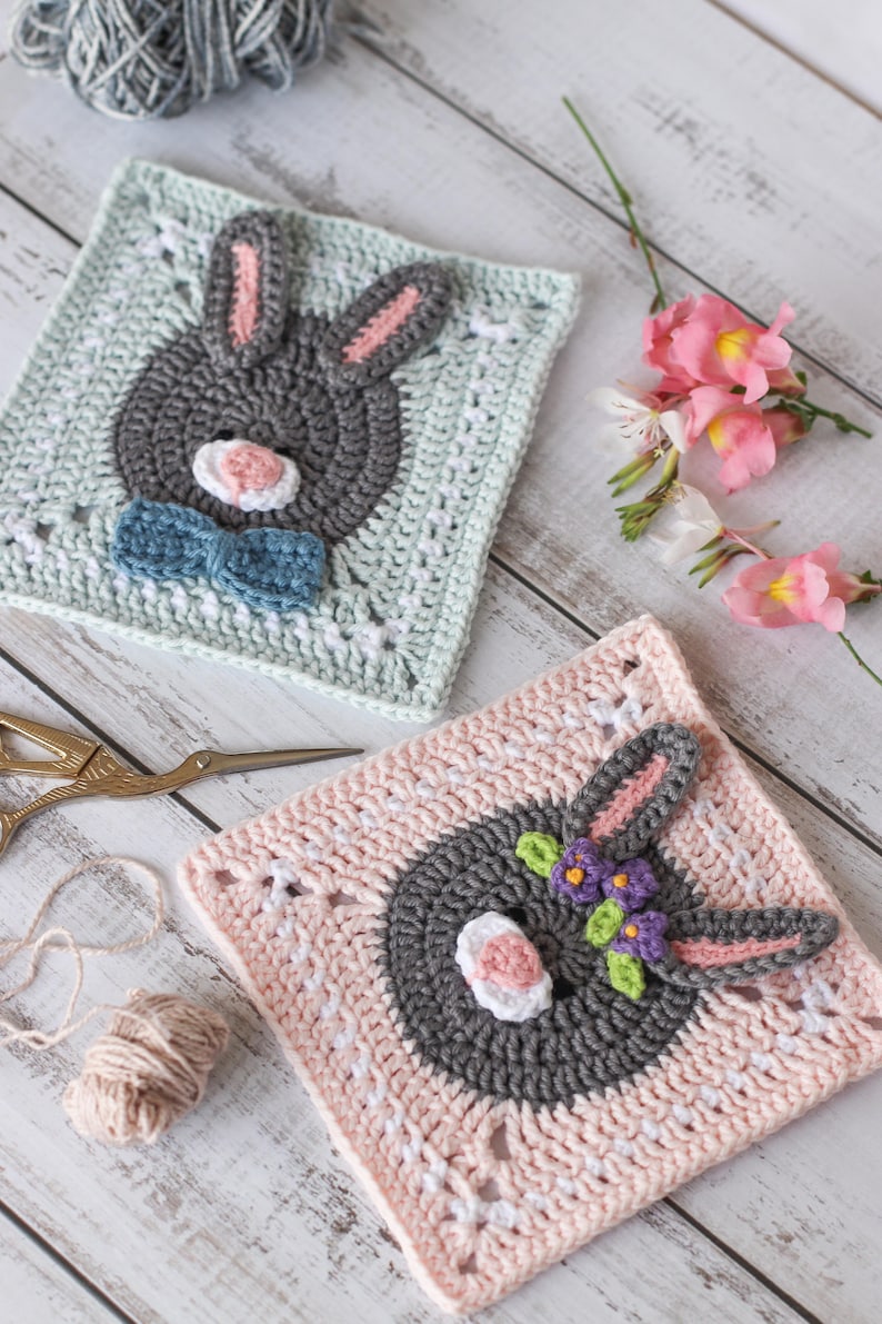 Crochet bunny square pattern // rabbit square motif // Easter afghan square // Digital PDF crochet pattern image 5