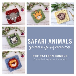 Safari animal square crochet patterns // safari granny squares // PDF crochet pattern bundle // Jungle blanket