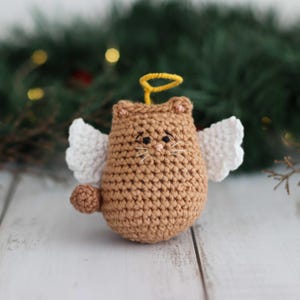 かぎ針編みの天使猫のパターン // 天使の子猫の編みぐるみ // クリスマスの飾りのパターン // PDF かぎ針編みのパターン // ペットロスの贈り物