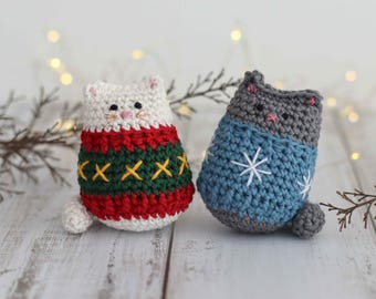 Modèle de chat au crochet // Cozy kitty amigurumi // Modèle de décoration de Noël // Modèle PDF au crochet