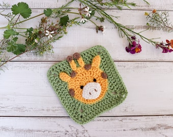 Patrón de cuadrado de jirafa de crochet // Motivo de cuadrado de abuela jirafa // Manta de jirafa de crochet // Manta africana // Patrón de animal de crochet
