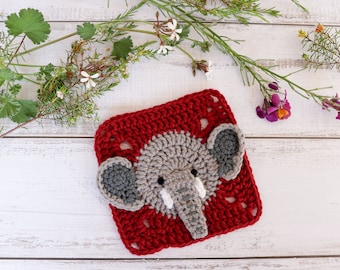 Crochet elephant square pattern // Elephant granny square motif // Elephant afghan square // Jungle blanket // Crochet animal pattern