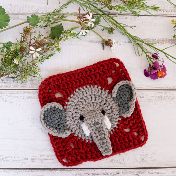 Crochet elephant square pattern // Elephant granny square motif // Elephant afghan square // Jungle blanket // Crochet animal pattern
