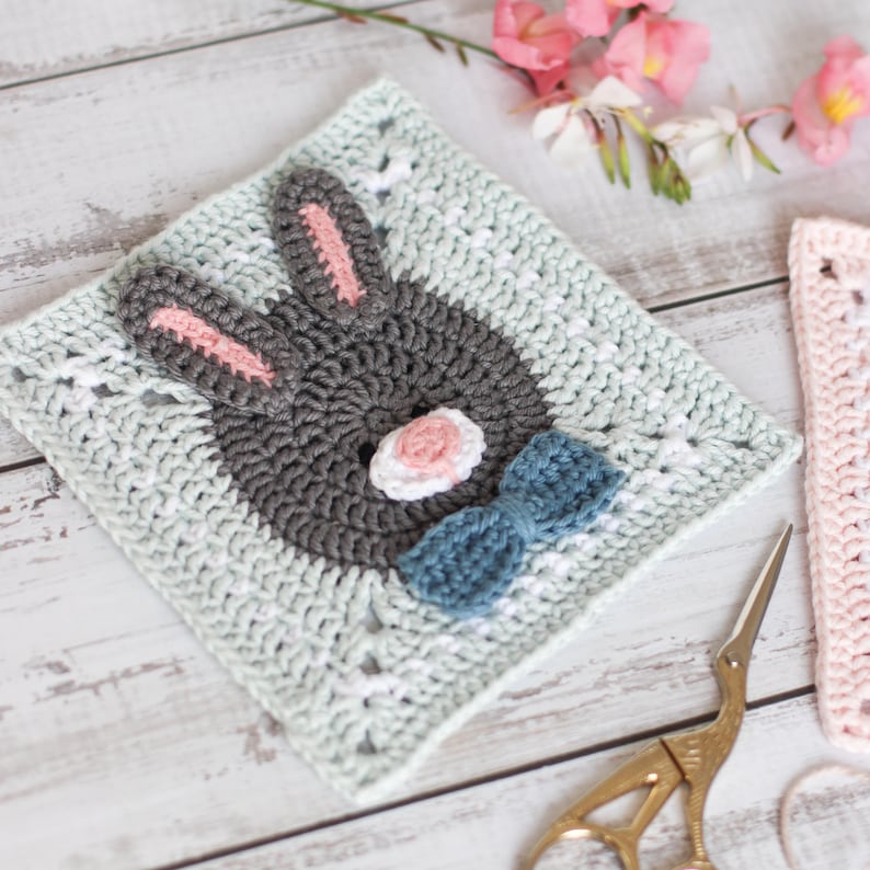 Crochet bunny square pattern // rabbit square motif // Easter afghan square // Digital PDF crochet pattern image 2