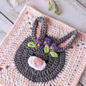 Crochet bunny square pattern // rabbit square motif // Easter afghan square // Digital PDF crochet pattern image 4