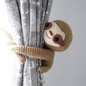 Crochet sloth curtain tie back pattern // Left & right side // Nursery decor // Crochet sloth pattern // Baby toy // Window treatment image 3