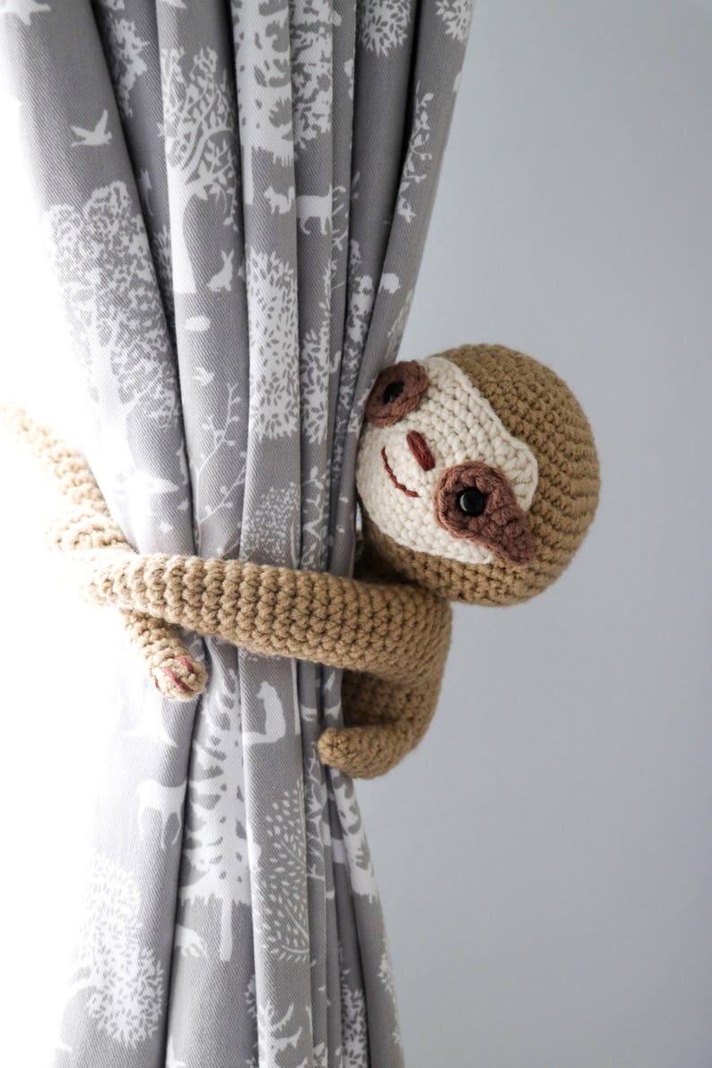 Crochet sloth curtain tie back pattern // Left & right side // Nursery decor // Crochet sloth pattern // Baby toy // Window treatment image 3