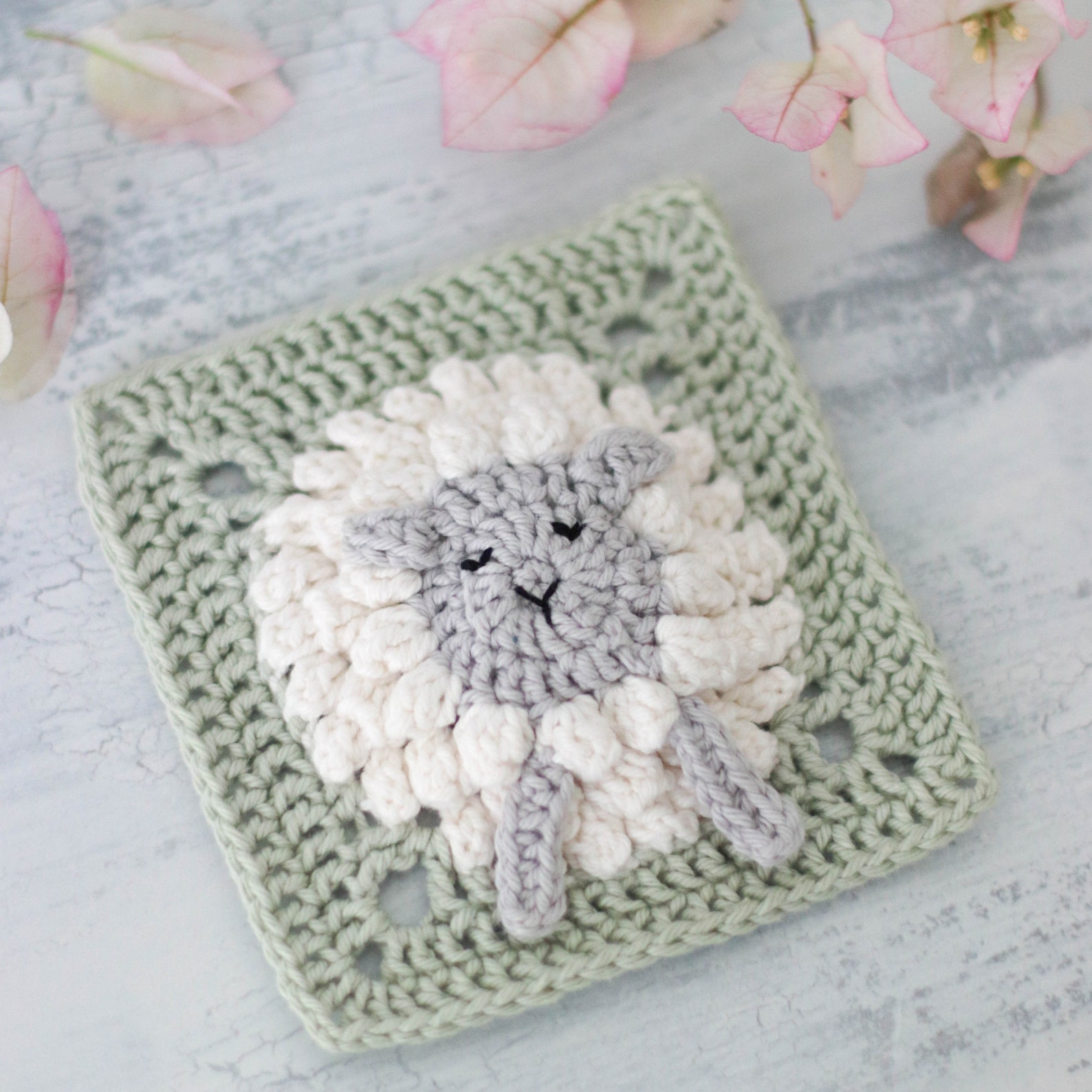 Crochet Lamb Square Pattern // Sheep Granny Square Motif // Etsy