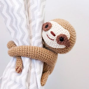 Crochet sloth curtain tie back pattern // Left & right side // Nursery decor // Crochet sloth pattern // Baby toy // Window treatment image 1