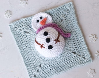 Snowman crochet pattern // Christmas granny square // digital PDF crochet pattern