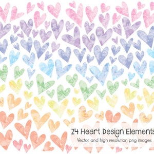 24 watercolor hearts (png & vector format)