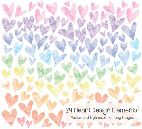 24 watercolor hearts (png & vector format)