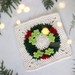 Patrón de crochet de corona navideña // Cuadrado festivo de la abuela // Patrón de crochet digital en PDF