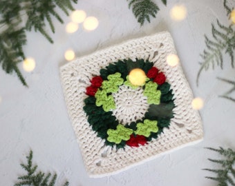 Christmas wreath crochet pattern // Festive granny square // digital PDF crochet pattern