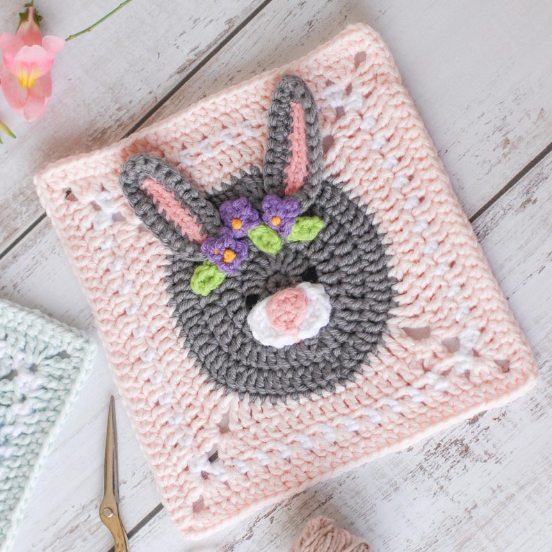 Crochet bunny square pattern // rabbit square motif // Easter afghan square // Digital PDF crochet pattern image 3