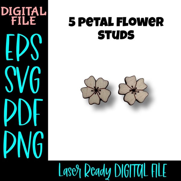 5 Petal Flower Studs SVG PDF PNG Laser Ready File