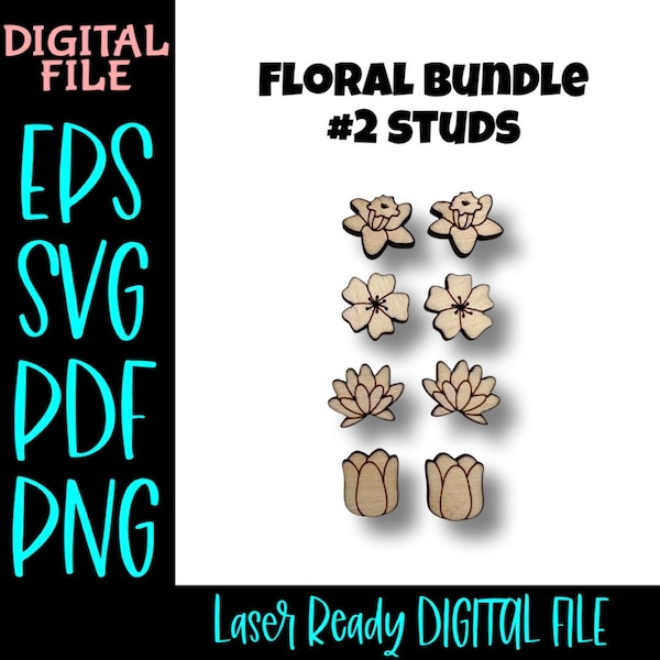 Floral Bundle 2 Studs SVG PDF PNG Laser Ready Studs