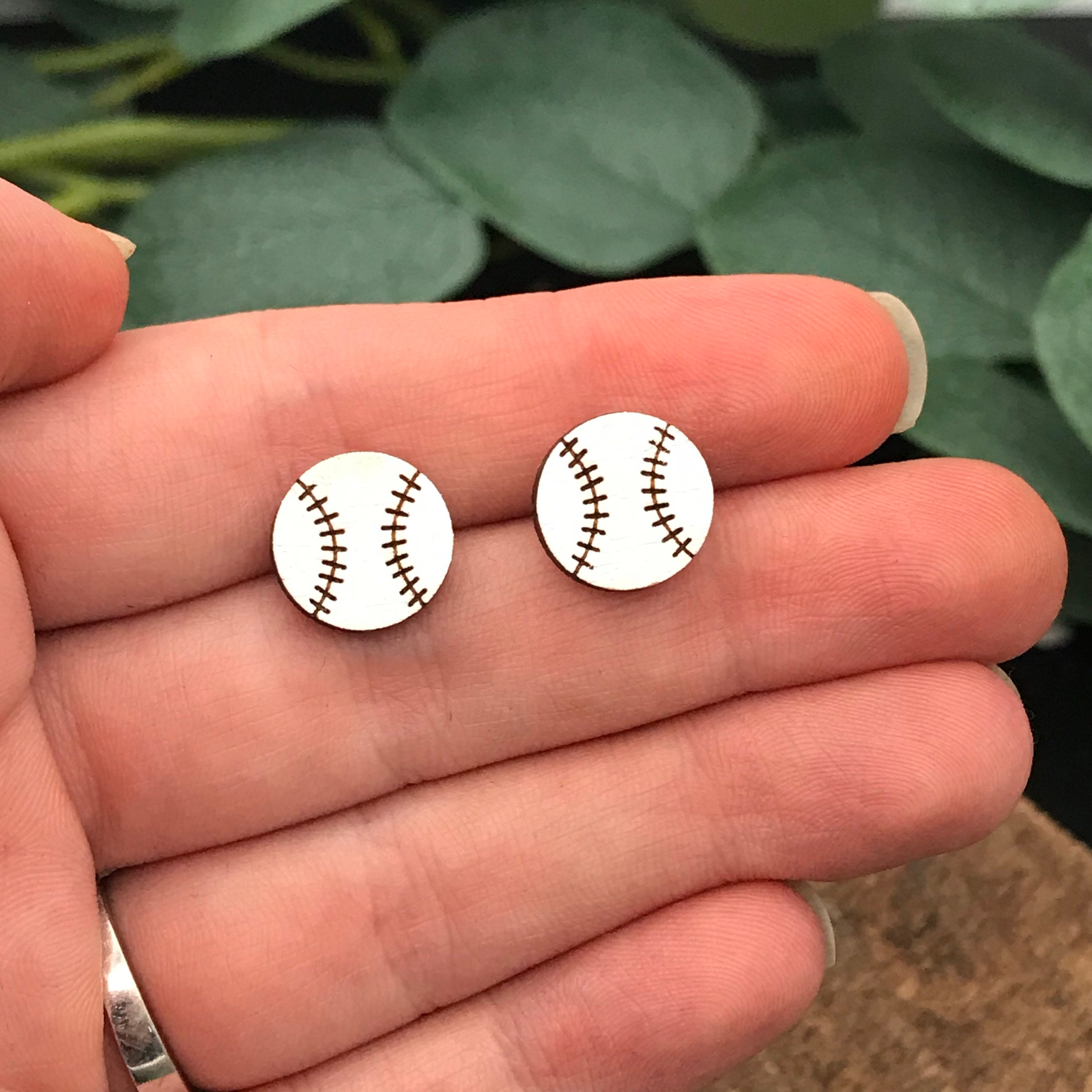 Baseball or Softball Wood Stud Earrings Baseball Mom Gift Etsy