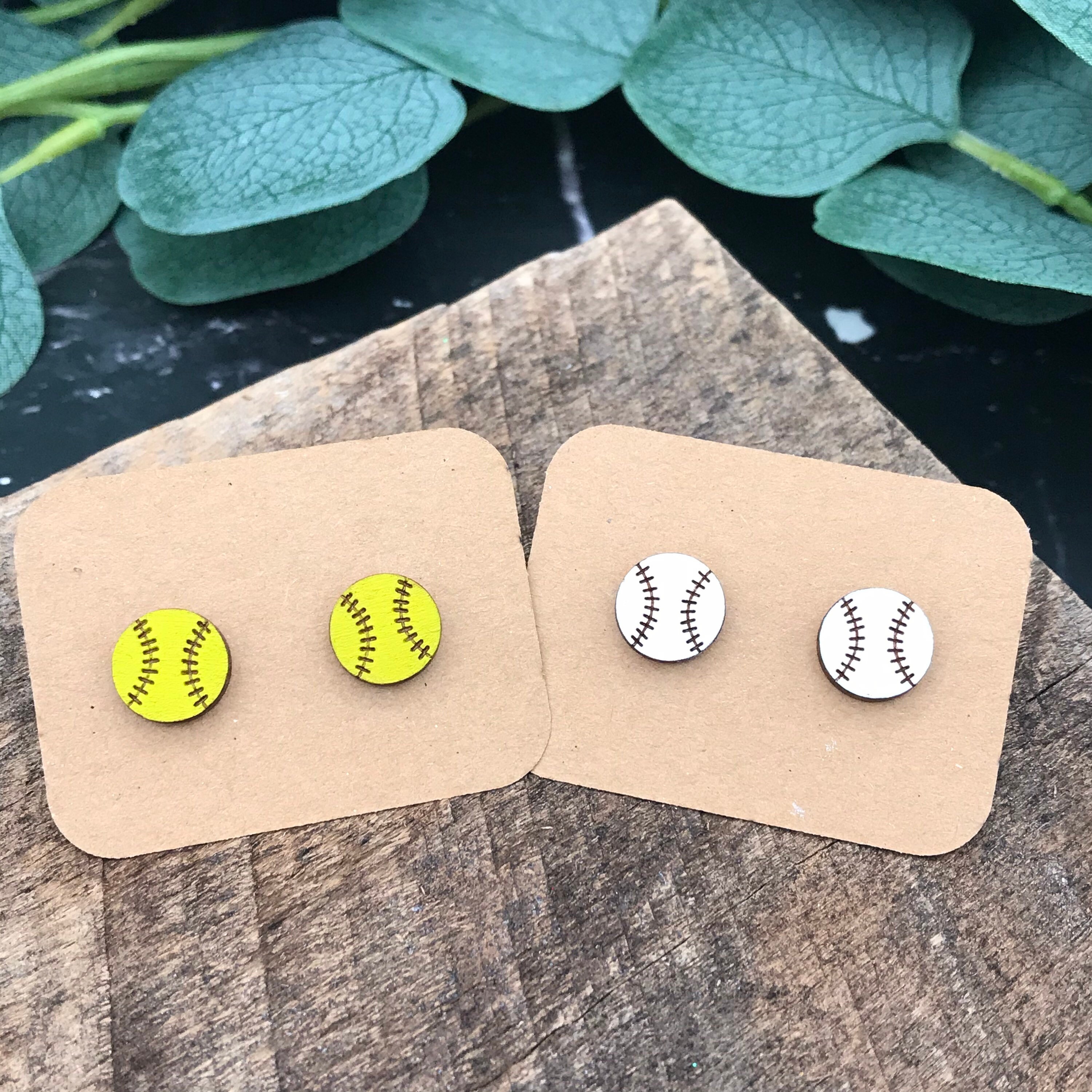 Baseball or Softball Wood Stud Earrings Baseball Mom Gift Etsy