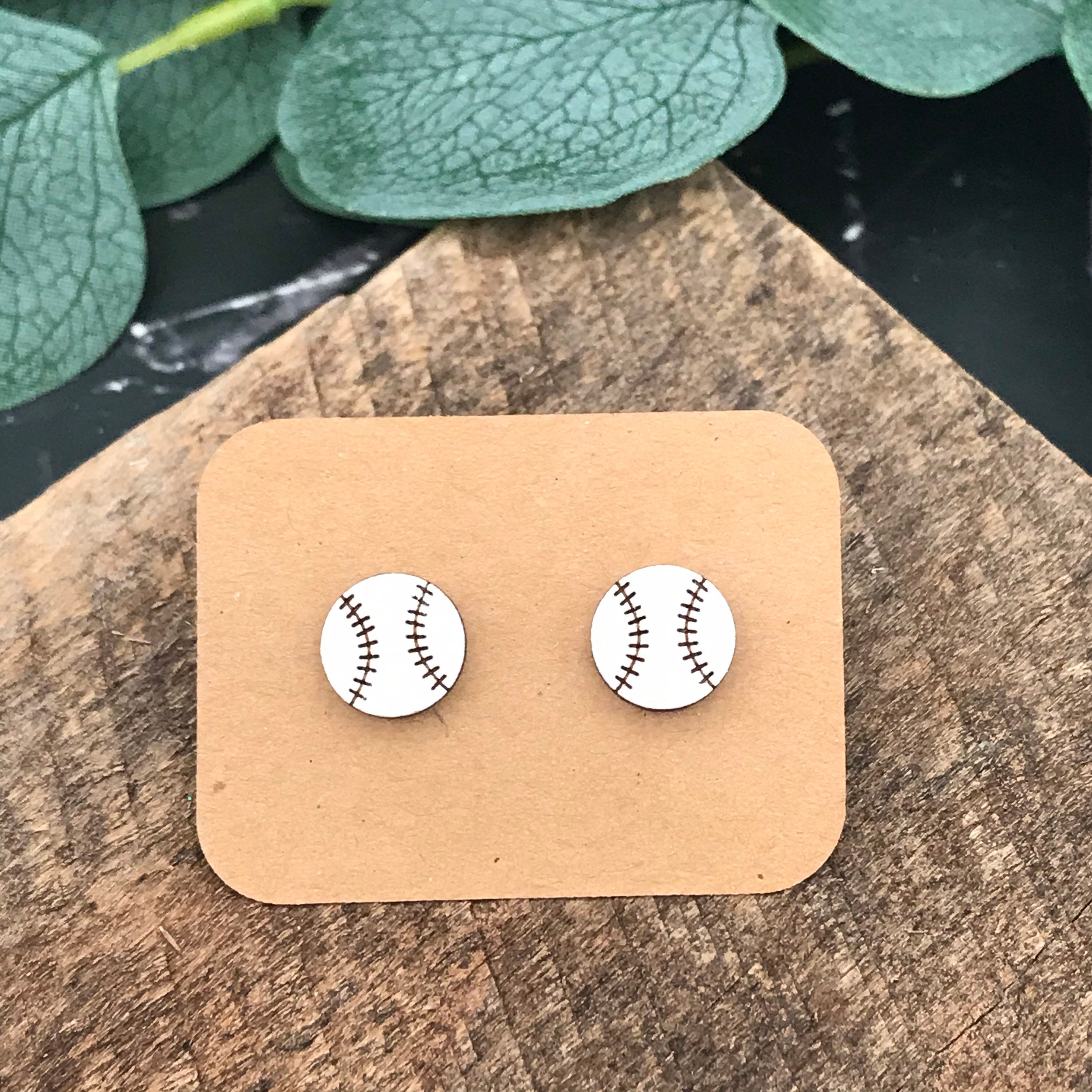Baseball or Softball Wood Stud Earrings Baseball Mom Gift Etsy