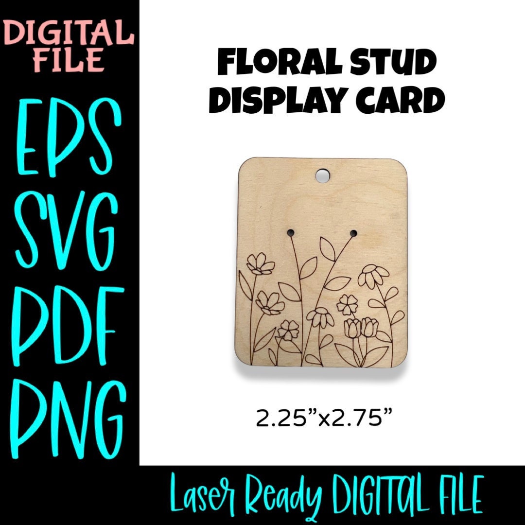Earring Cards Custom Jewelry Display Packaging Tags Personalized Die Cut  Large Long Black White Floral Design 