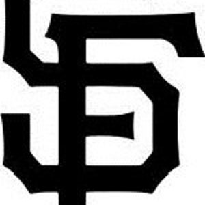 Puede incluir: Ilustración estilizada en blanco y negro del logotipo de los Gigantes de San Francisco, con las letras "SF" en una fuente negrita y robusta.