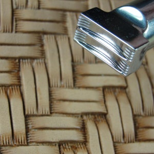 Stainless Steel Barry King - #2 Lined Long Block Basket Stamp (Leather Tool)
