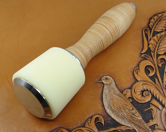 Leather Tooling Maul, Tapered Soft Nylon Head with Leather Handle and Stainless Steel Hardware, Leather Working Tool