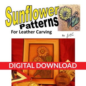 Zonnebloempatronen voor leersnijwerk door Jim Linnell (Leathercraft Designs) [DIGITAL DOWNLOAD]